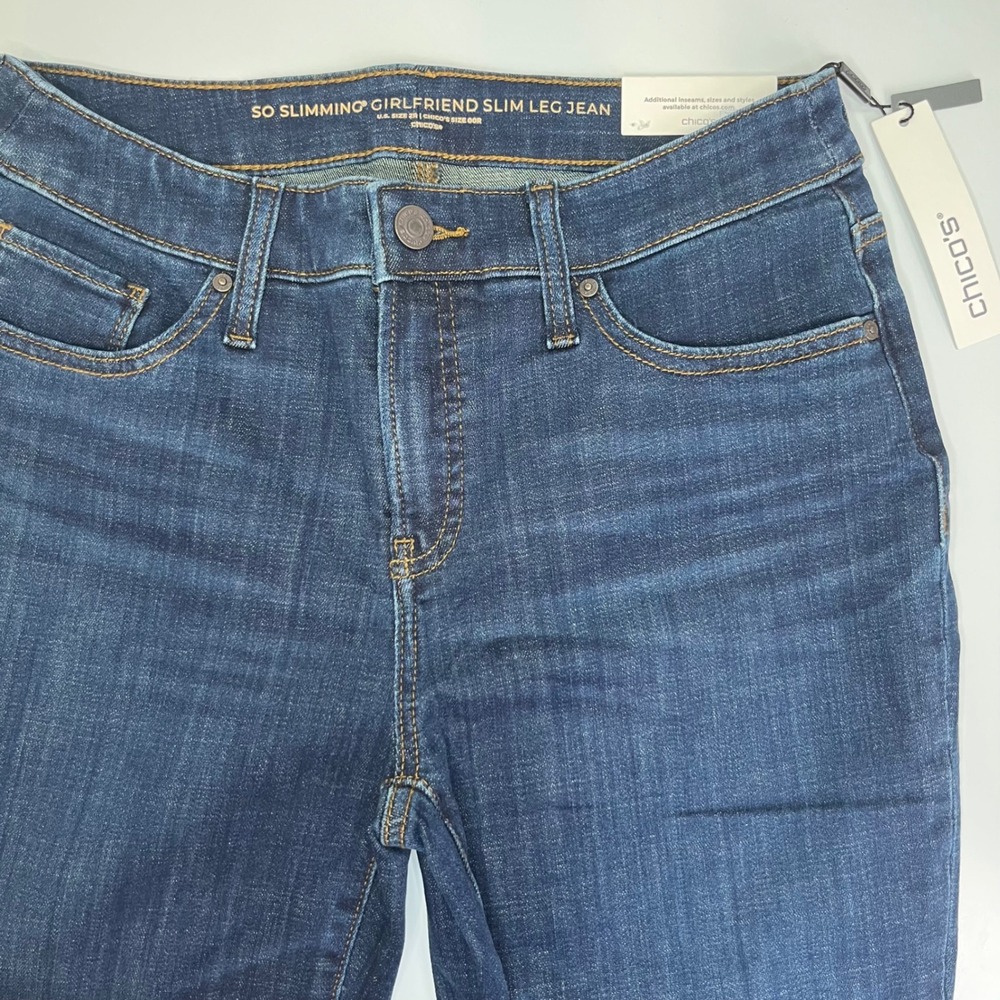 Chicos So Slimming Girlfriend Slim Leg Jeans Dark Wash Indigo Size 00R 2R